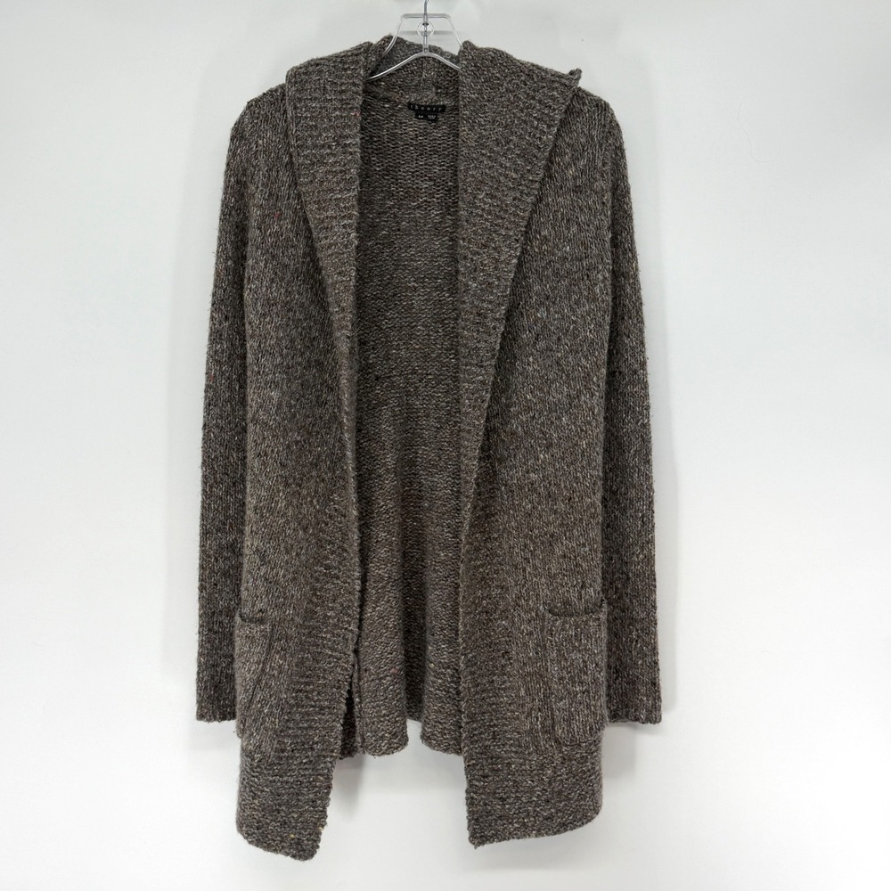 Theory Dania Granito Hooded Cardigan Brown‎ Wool Cashmere Tweed Knit Small
